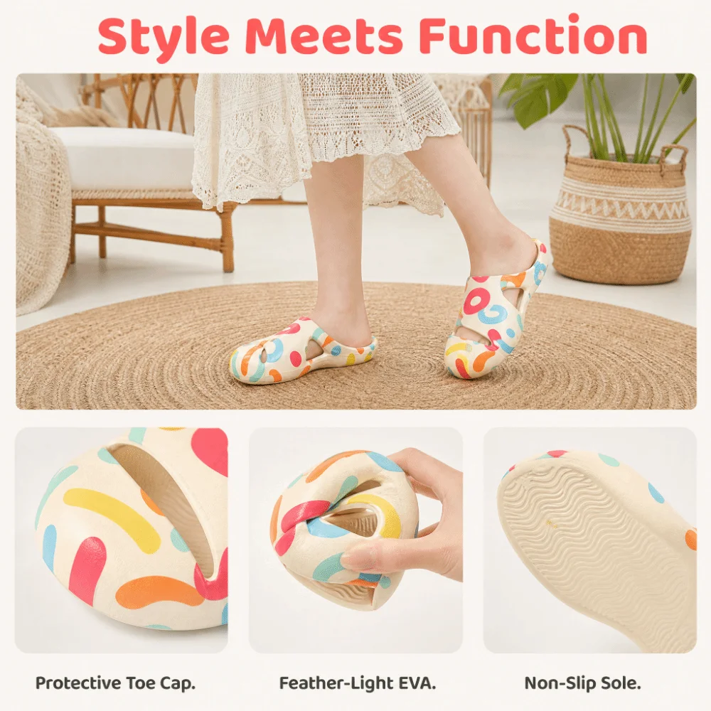 1 Pair EVA Material Women’s Slippers Anti-Collision Toe Cap Non-Slip Sole EVA Slides Lightweight Cushioning Closed Toe Design