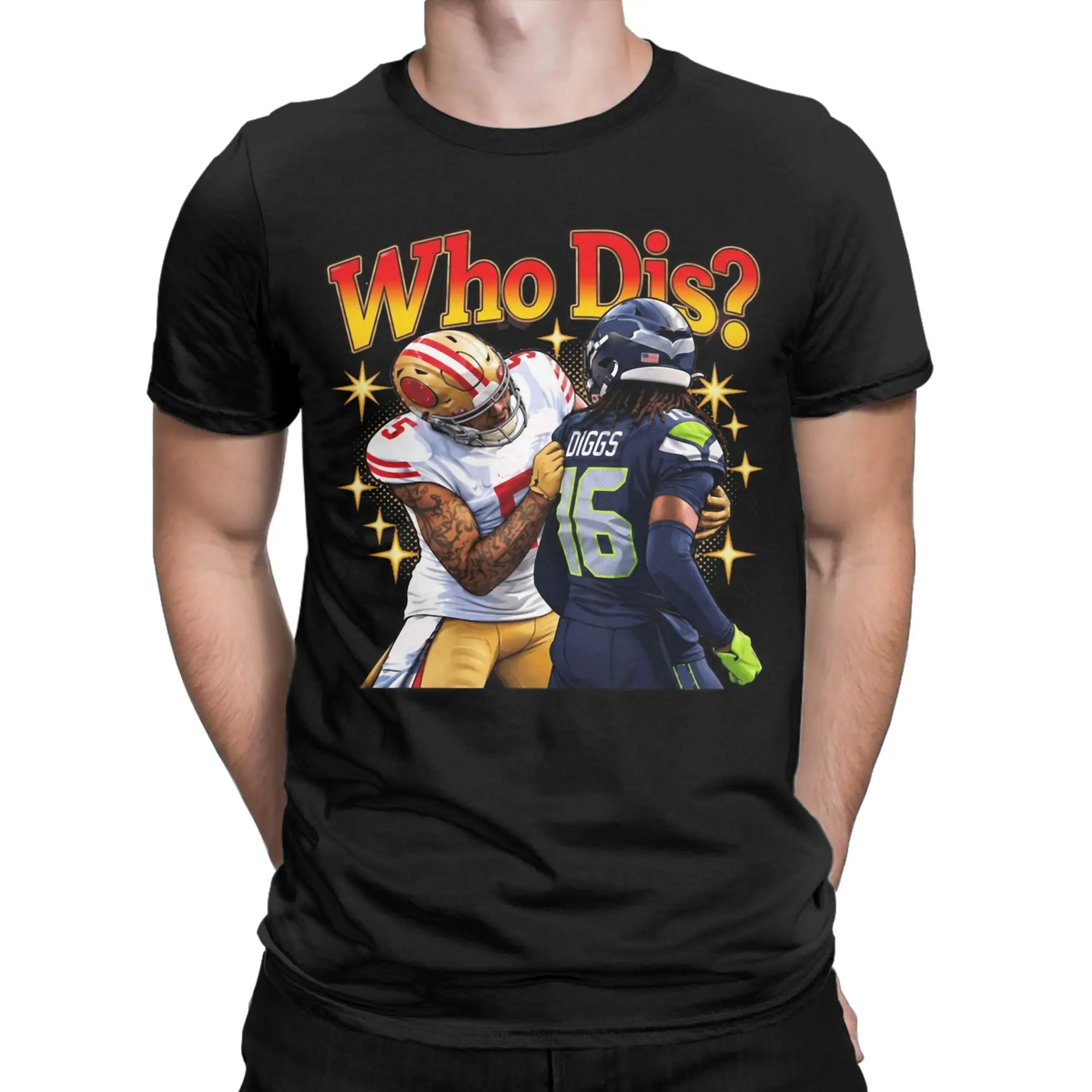 Camiseta engraçada com a imagem de Mike Evans e a frase «Quem é você?», para homens e mulheres, feita de algodão, com estampa de meme de futebol, mang
