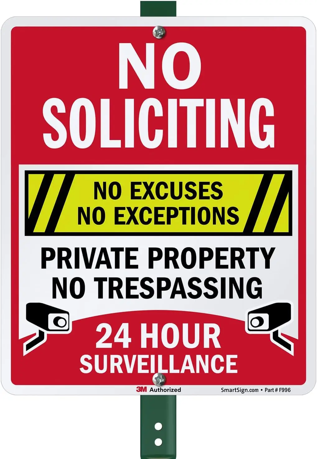 SmartSign 12 x 10 inch “No Soliciting - No Excuses, No Exceptions, No Trespassing” Yard Sign with 3 foot Stake, 40 mil Alum sign
