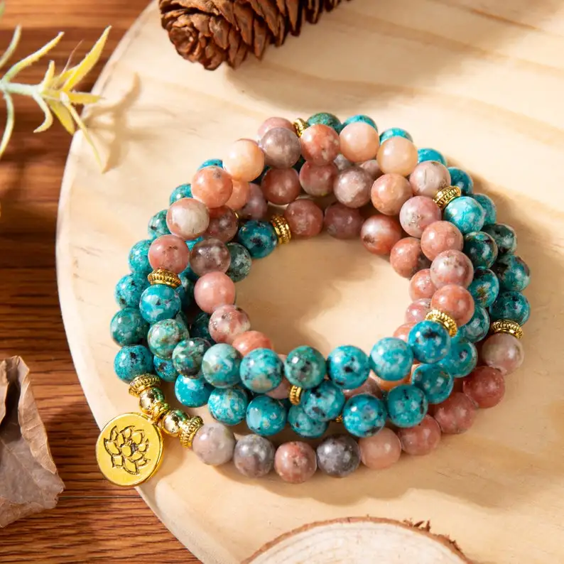 108 Beads Mala Bracelet-Apatite Mala Prayer Bead Bracelet-Meditation 108 Mala Prayer Stress Anxiety Relief Bracelet