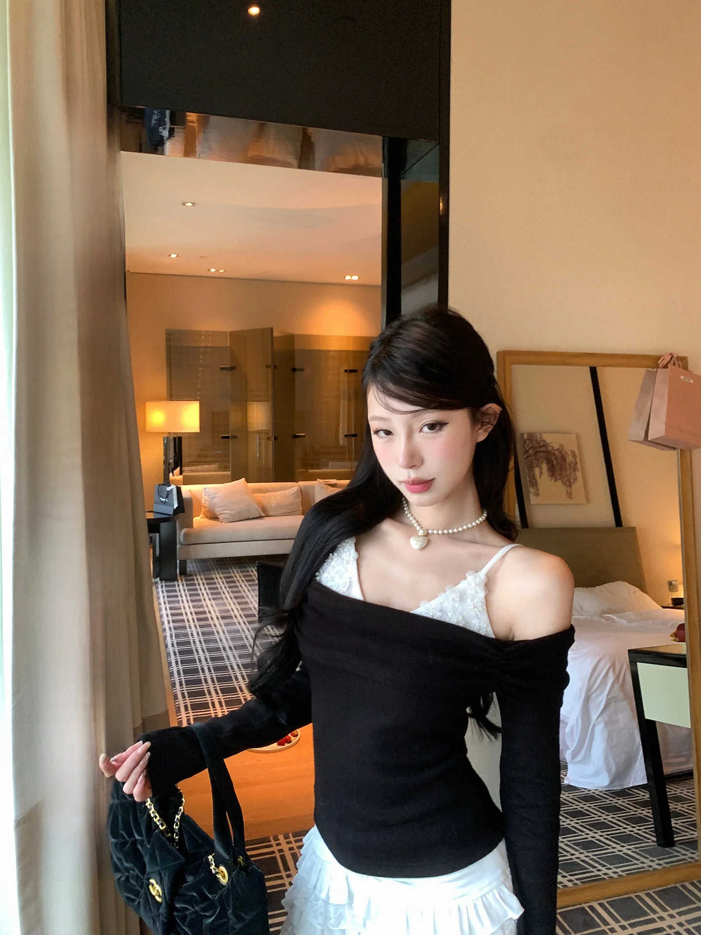 

Pinksoya Pure Desire oulder Baring Neline T-irt Women's Spring Design Casual Long Sve Slim Fit ort Length Top