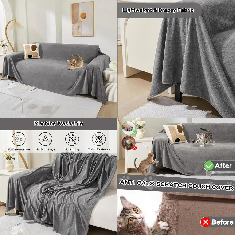 

Washable 3-Cushion Sectional Sofa Cover, Cat-Resistant Furniture Protector for Oversized L-Shape Couch