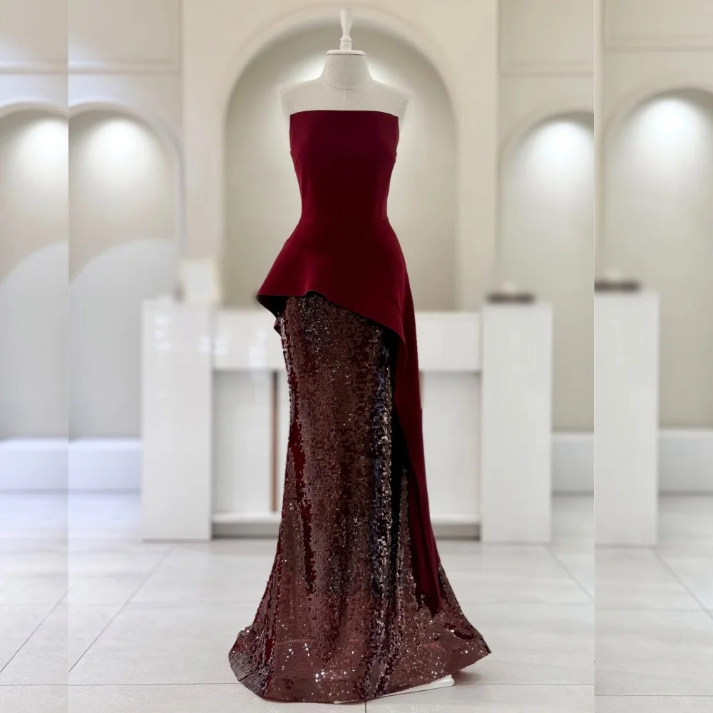 

Customized Elegant Luxury Sparkle Evening Dress Strapless Pleat Mermaid Floor-length Grace Party Wedding Modern Style Formal