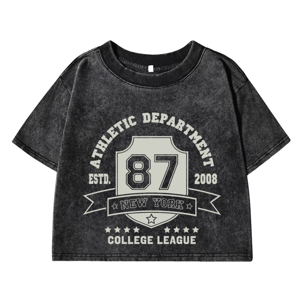 New York 87 Estd 2008 College League Letter Print Women'S T-Shirts Breathable O-Neck Soft Cotton Crop Tops Basics Female Clothes