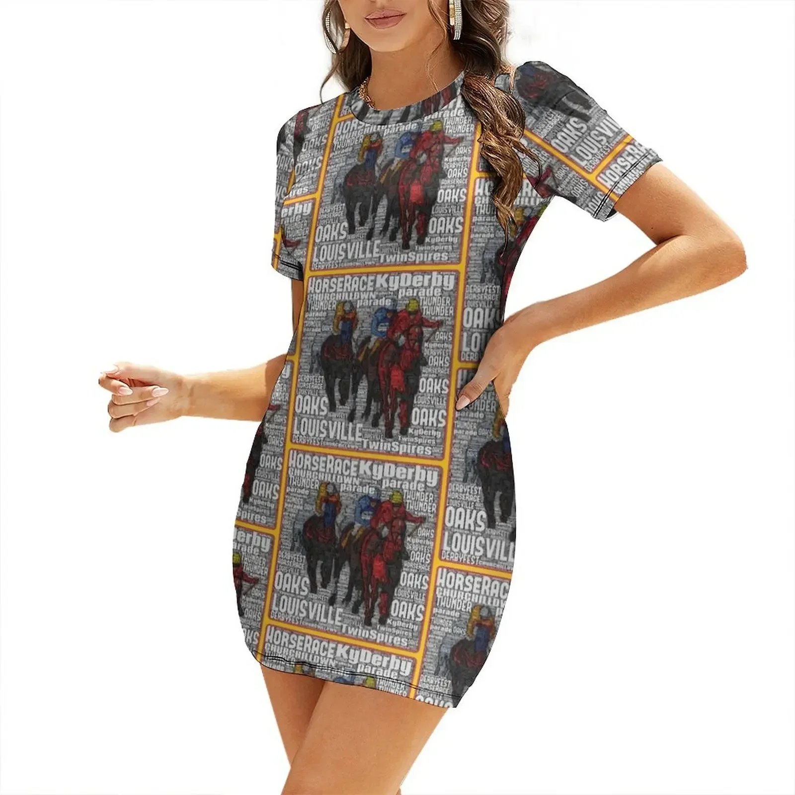 

Kentucky Derby word art Short-Sleeved Dress luxury woman evening dress summer dress woman 2026 for women