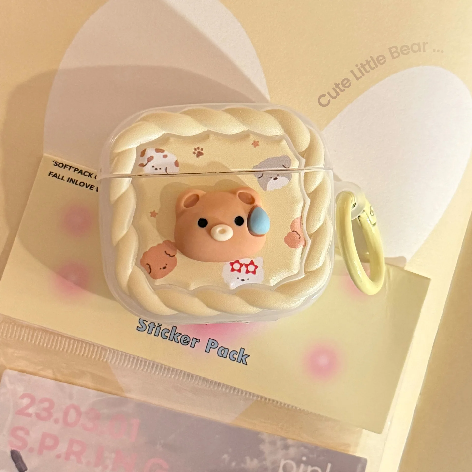 

Sweat Drop Bear Suitable for AirPods pro3 Protective Case 4th Generation Earphones 1/2 Milk Yellow Hanging Ring Pro 2 Matte 3