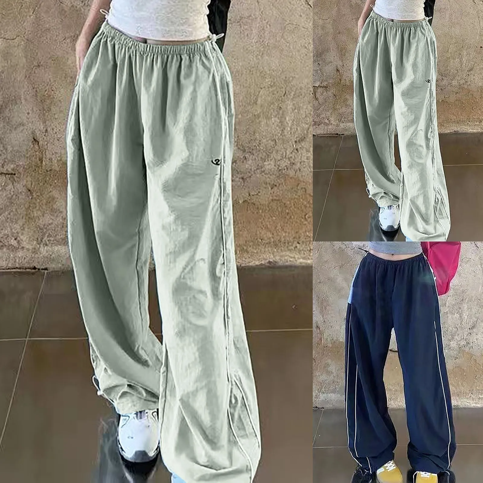 

Y2K Pants Women Patchwork Wide Leg Pant Elastic Waist Hip Hop Dance Sweatpants Streetwear Oversized Jogging Trousers Aesthetic