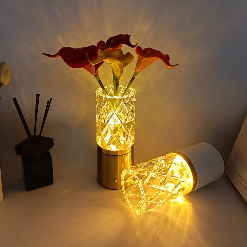 Vase Table Lamp LED Desk Decoration Light Home Decor Bonsai Lighting Flower Plant Acrylic Vase Waterproof for Room Decoration