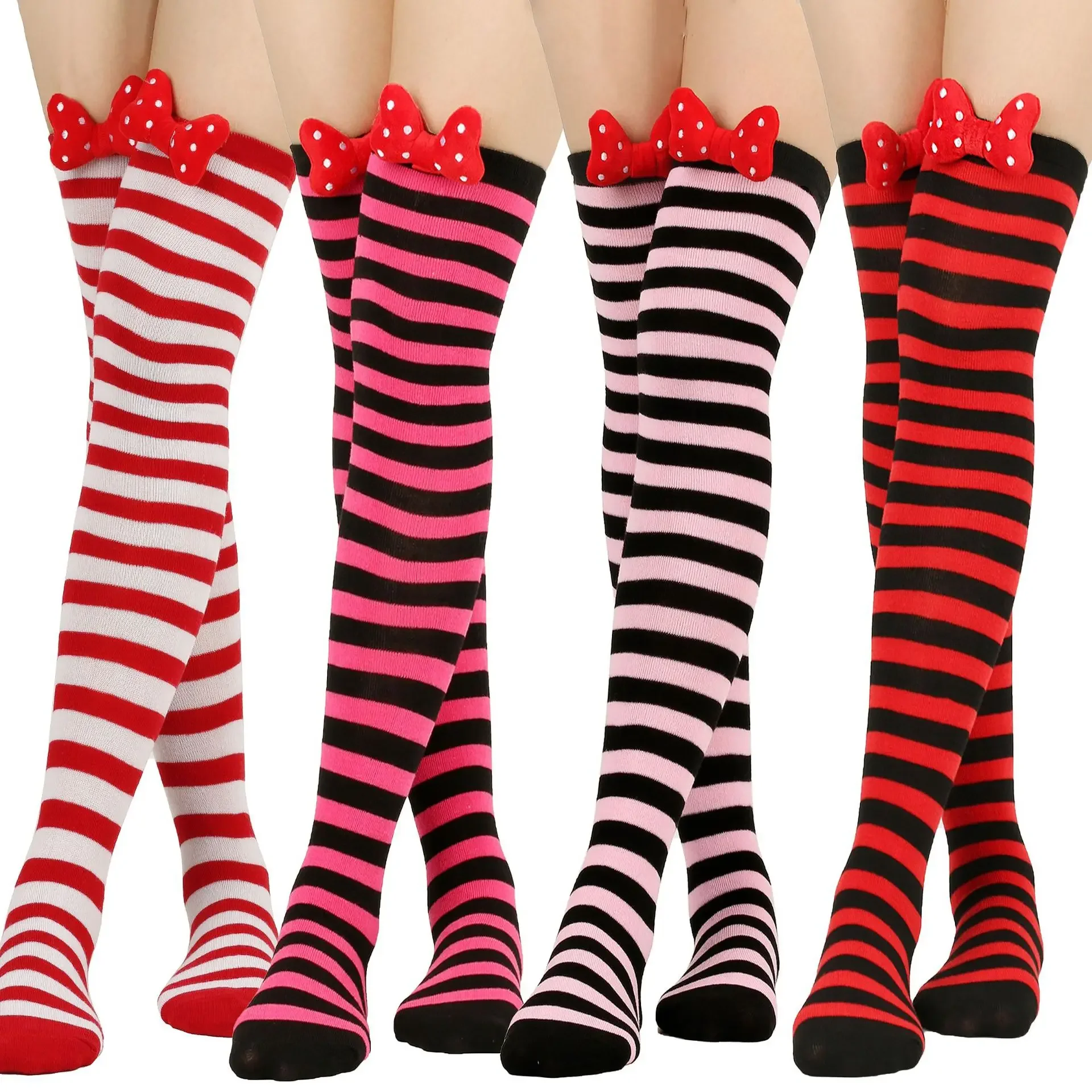 

Женские рождественские носки до бедра с милым красным бантом, мягкие теплые вязаные длинные чулки для праздничной вечеринки, подарок на Рождество, Новый год