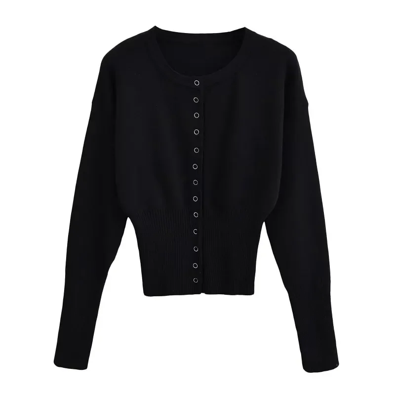 High Waist Women's Round Neck Single Button Knitwear Short Style Inner Wear Thin Sweater Trendy Design Casual Top