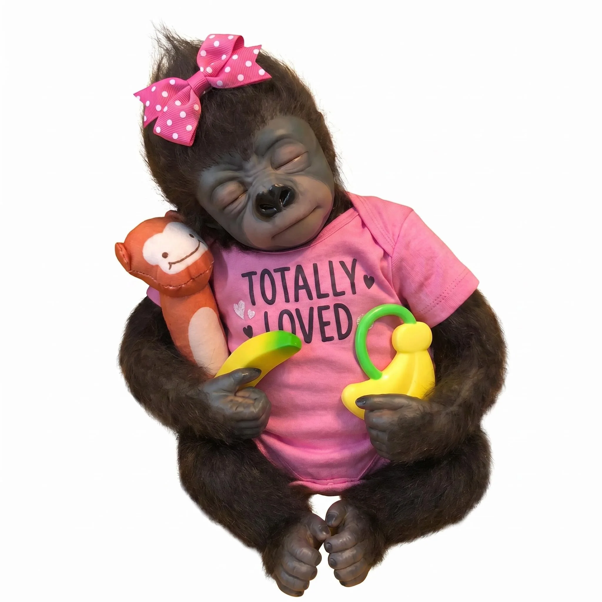 NPK 18inch Lifelike Reborn Baby Orangutan Doll Soft Touch Dark Skin Hand Root Hair Cuddly with Multiple Layers Painting