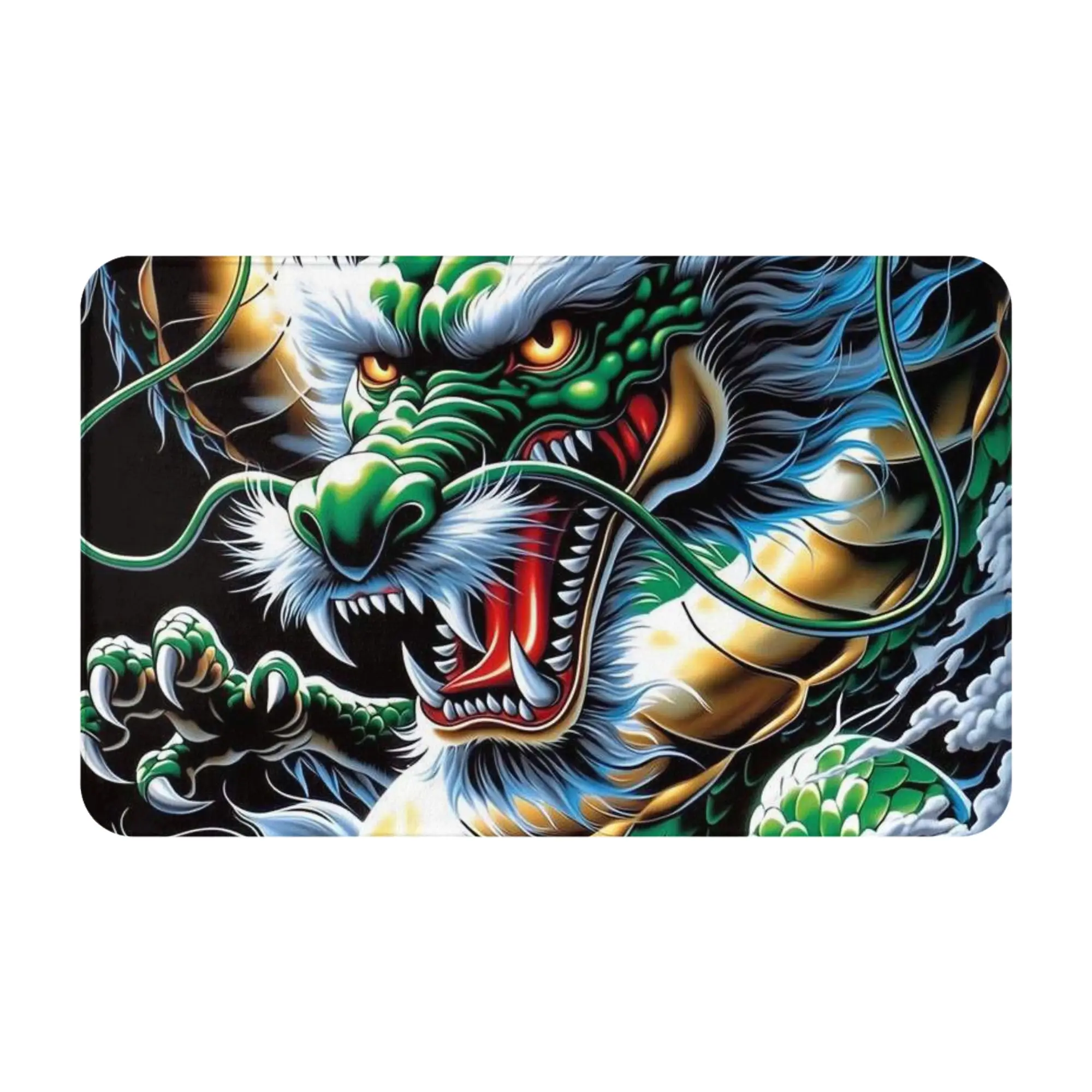 Green White Oriental Dragon Fantasy Poster Doormat Bedroom Kitchen Mat  Absorbent Home Decoration