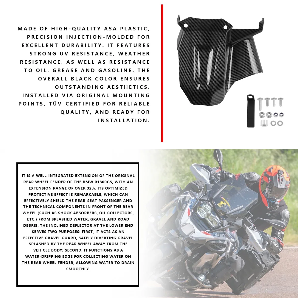 ل BMW R1300GS R 1300 GS R1300 GS 2023 2024 2025 العجلات الخلفية واقيات الطين سبلاش غطاء حماية دراجة نارية تمديد الحاجز مضيعة نعالها