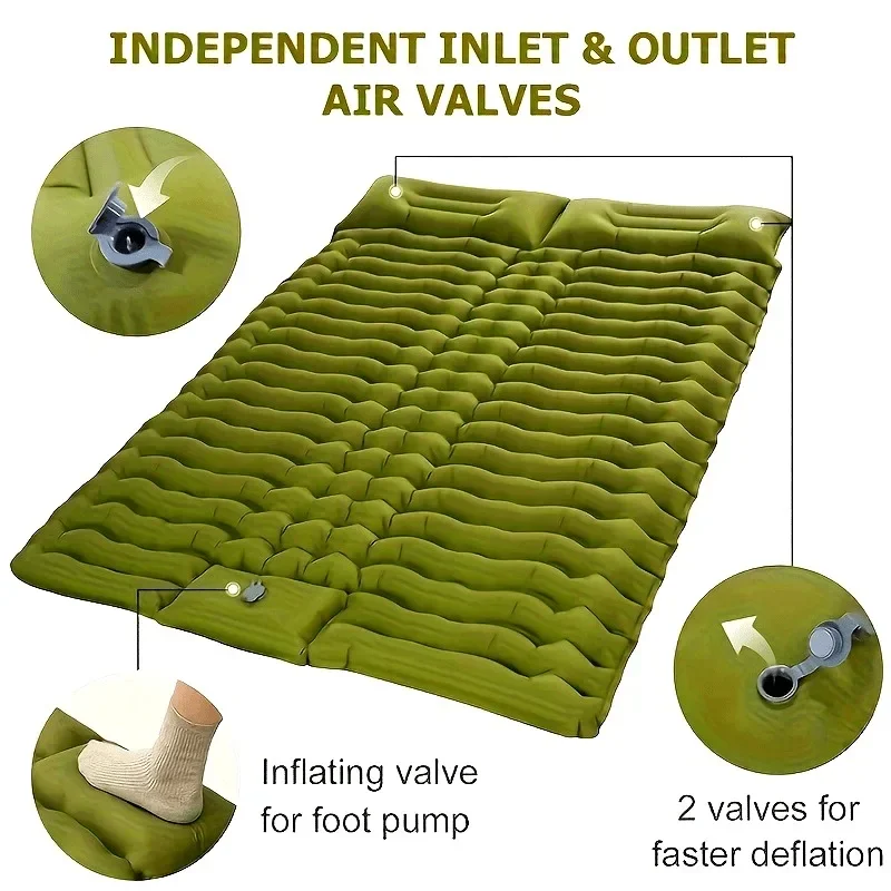 2025 New Outdoor Travel Mat for 2 People Double Inflatable Sleeping Mat for Camping, Sleeping Mat with Pillows for Hiking