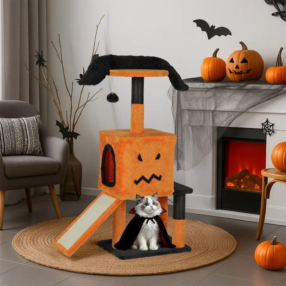 

Indoor 39.4in Halloween Cat Tree Tower with Cat Condo Scratching Post and Toys