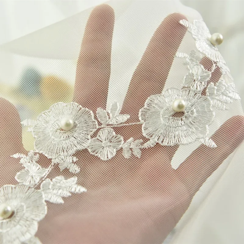 

Beaded Window Curtain Fabric Embroidered Flower White Custom Size European Mosquito Netting Door Curtain Living Room Curtains