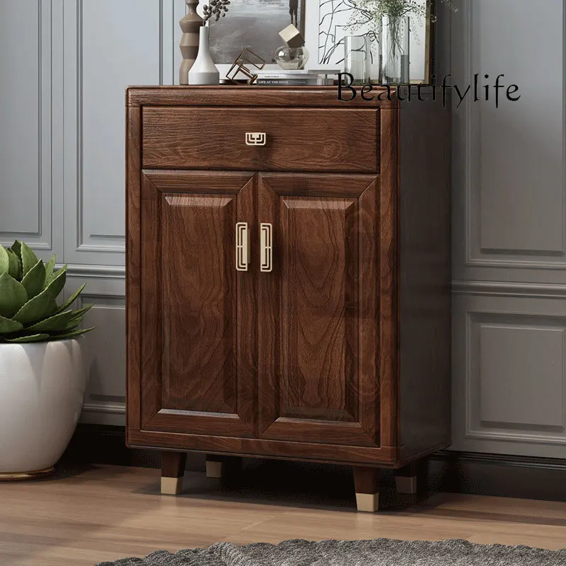 

New Chinese Style Solid Wood Shoe Cabinet Small Apartment Two Doors Entrance Cabinet
