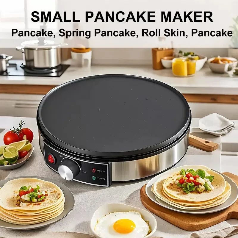 Electric Nonstick Crepe Maker, Multi-Function Pancake Tortilla Machine with Spreader for Roti, Blintzes, Eggs & Bacon