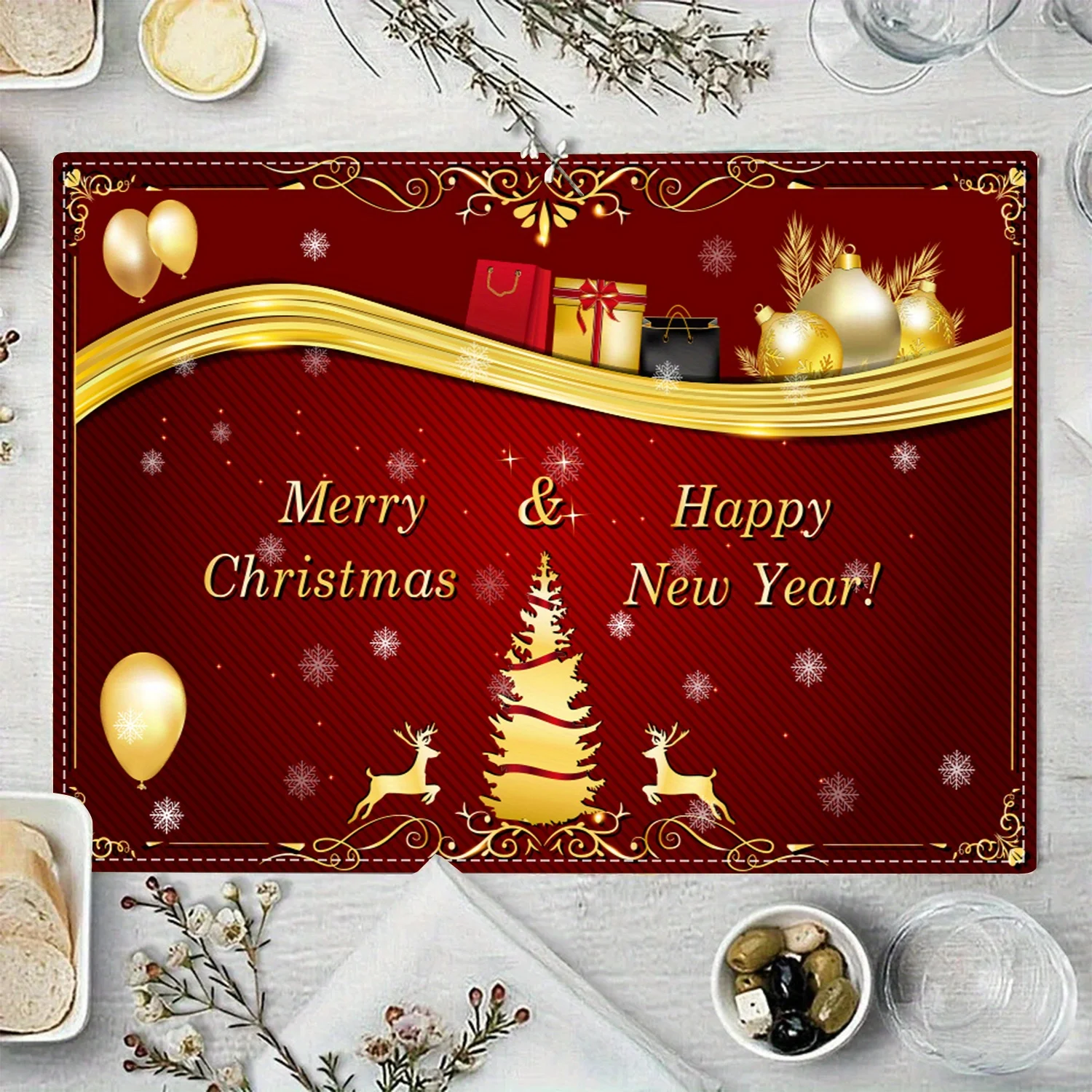 VIKAMA Christmas Linen Placemats 4pcs, Versatile for Home, Restaurant & Outdoor Use Placemats, Stain-Resistant & Heat-Insulated