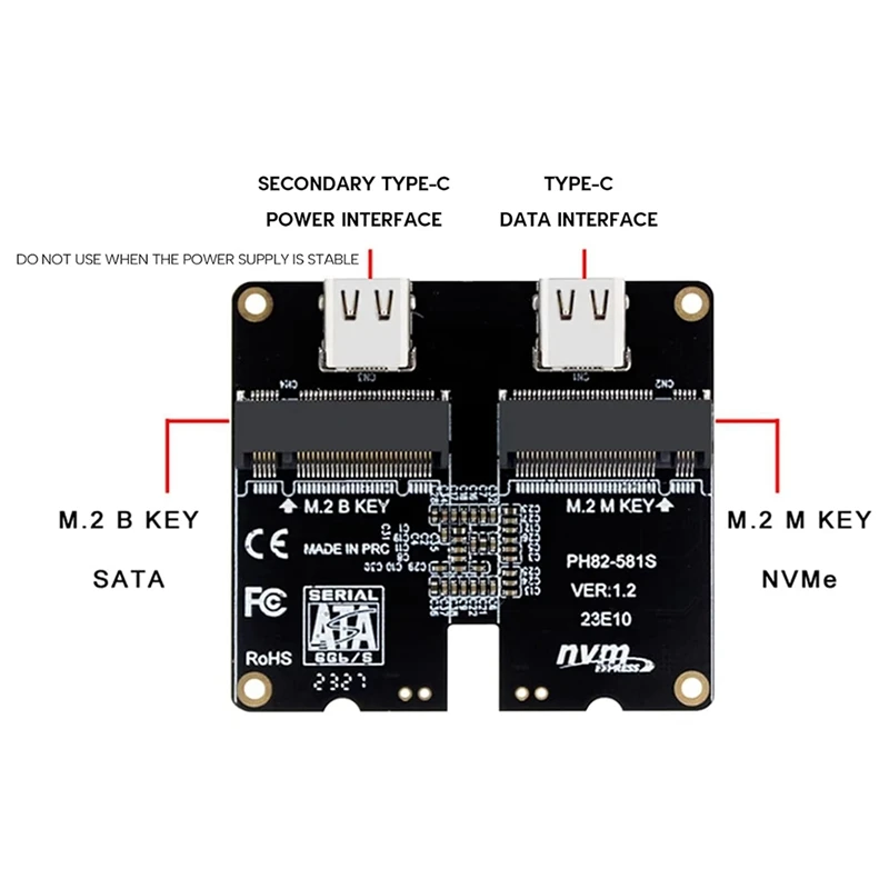 Nvme/SATA USB3.1 Gen2 Adapter Card With JMS581 Chip 1000MB/S Transfer Speed 10Gbps Dualbay Expansion JMS581 Chip