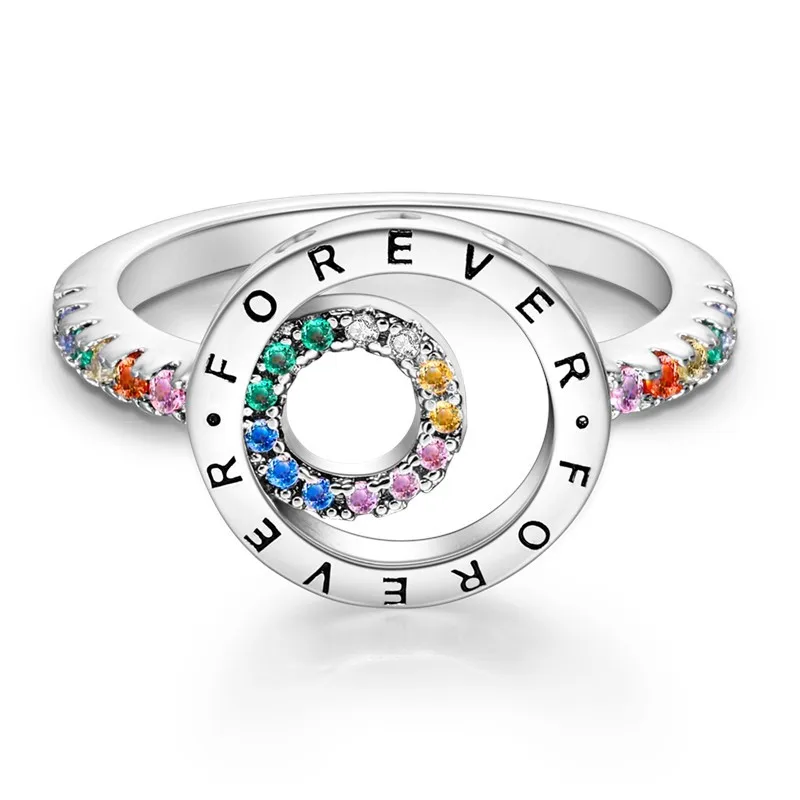 MISEFF 925 Sterling Silver Eternal double ring pavé zirconium Rings For Wedding Engagement Birthday Silver Jewelry Gifts view 2