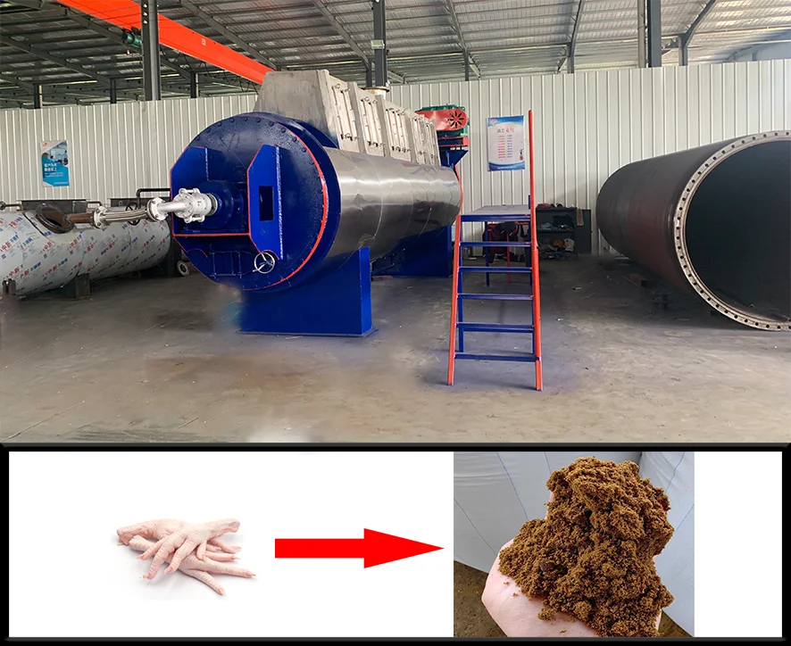 Equipo completamente automático de residuos de pollo procesado, máquina de comida de plumas de animales, polvo de hueso y carne
