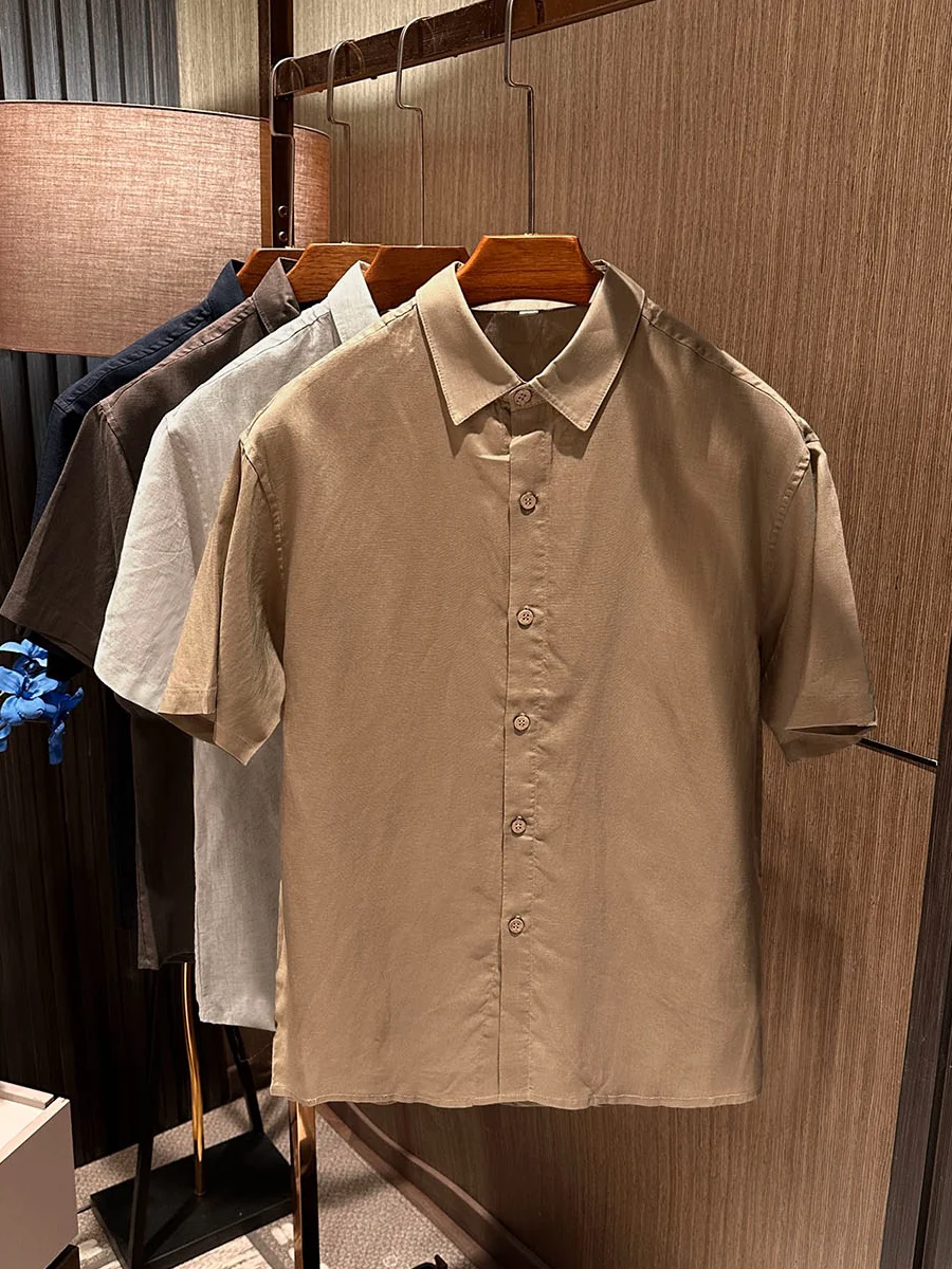 

Men's Summer New Sle Breathable Comfortable Slim Fit Pure Color ort Sve irt Lenzing Modal Mixed Linen Blend irt