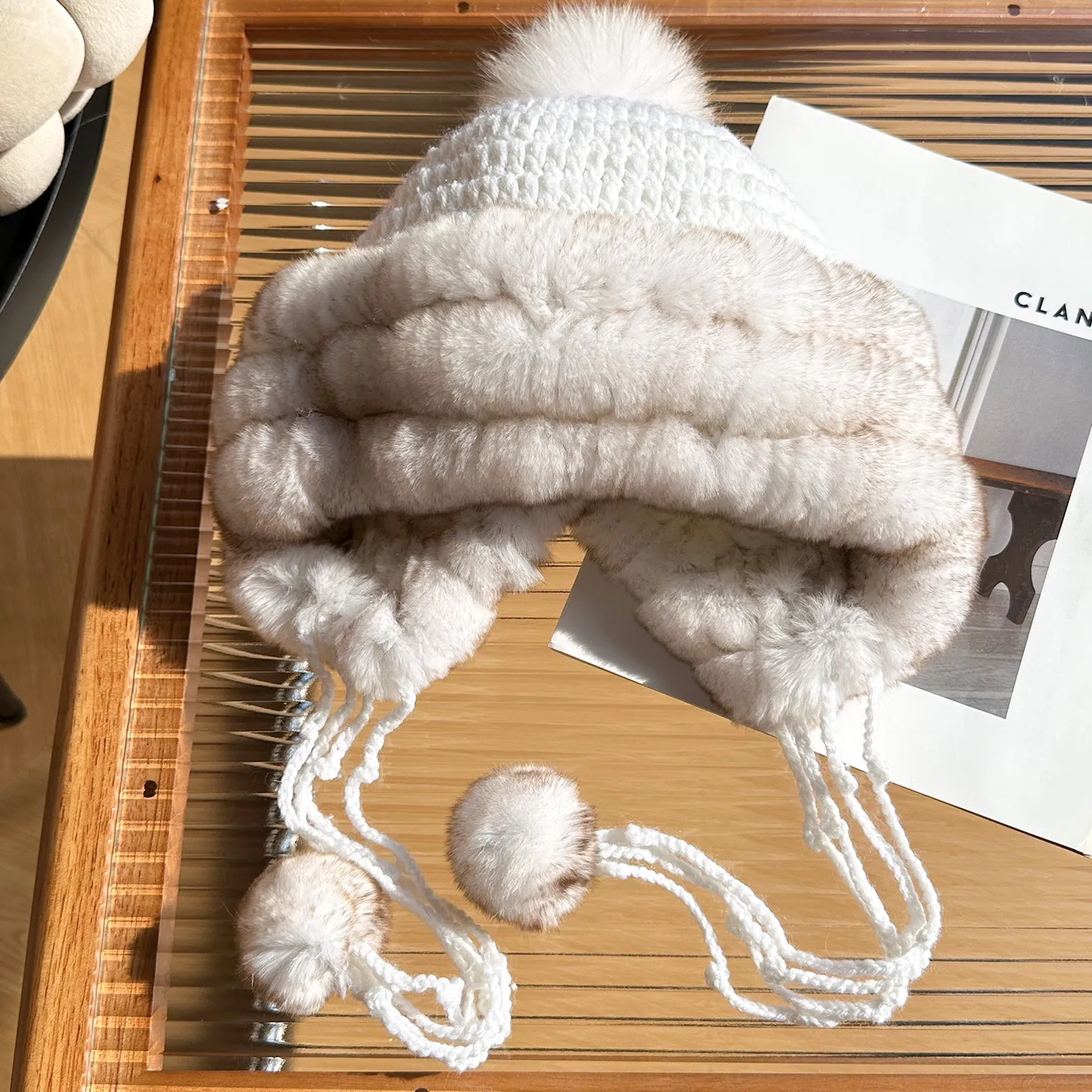 Herbst-Winter Echte Rex-Kaninchenfell-Mütze Dicke Warme Ohrenschutz-Kopfbedeckung Damen Lei Feng Mütze – Detail 4