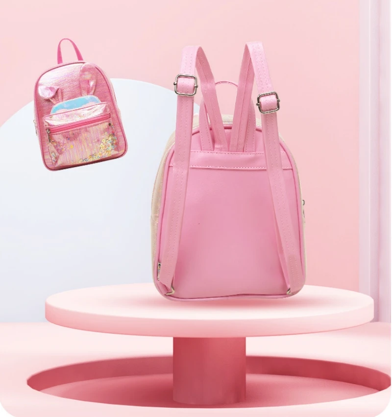 Mochila con lentejuelas con nombre personalizado para niños, bolso de moda con orejas plegadas, conejo, Princesa de dibujos animados, lindo