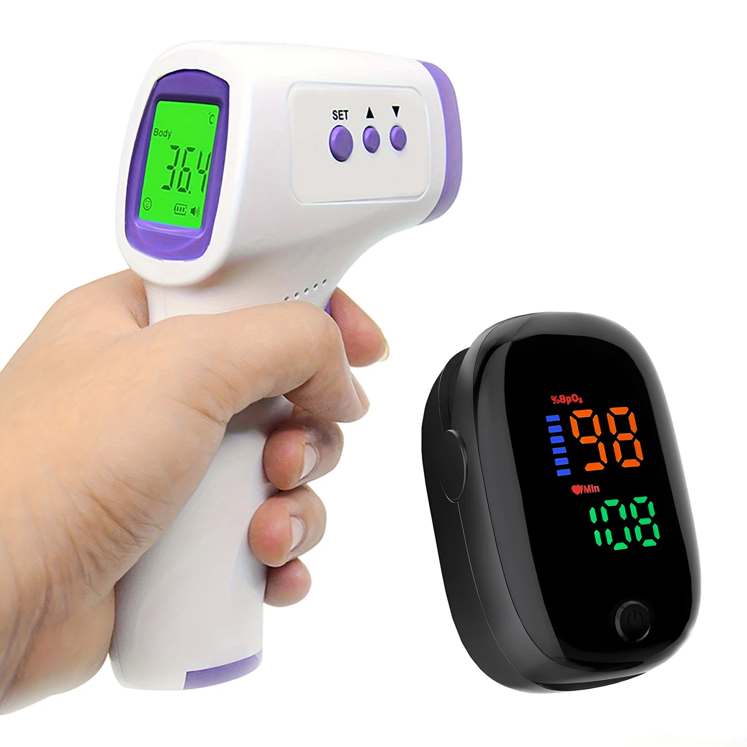 Medical IR Fever Thermometer LED Digital Backlit Measure Non-contact Body Thermometer or Finger Mini Oximeter Blood Oxygen Tool