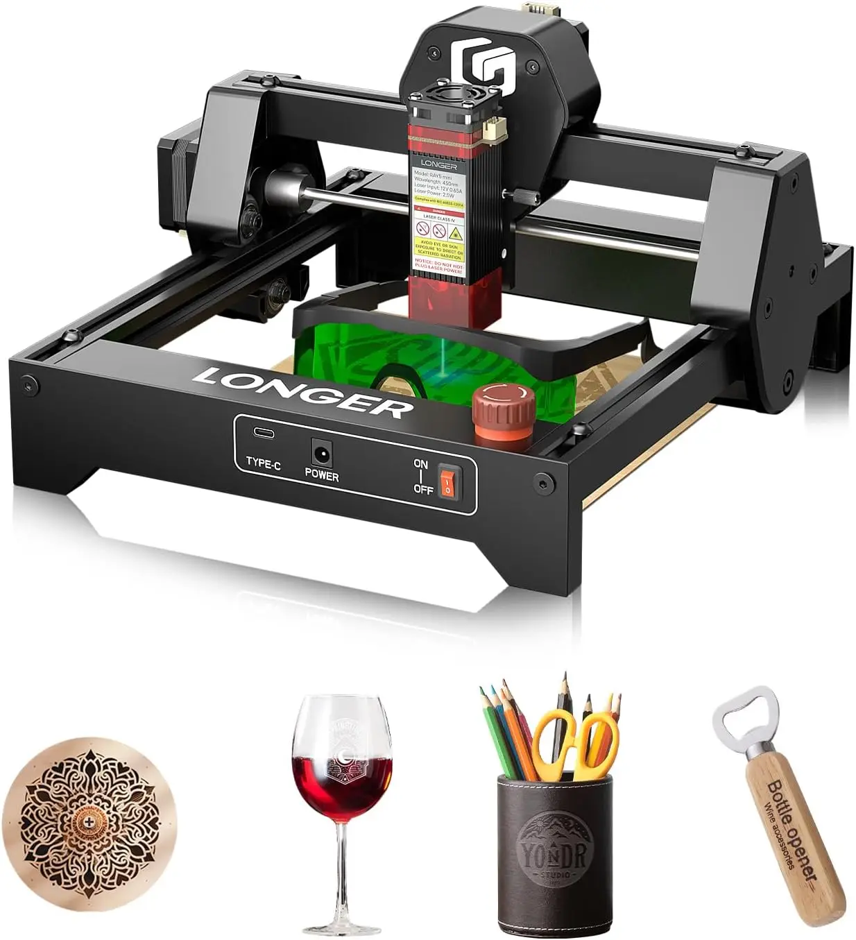 

LONGER Ray5 mini 2.5W Laser Engraver, 32-Bit High-Speed 12000mm/min, 0.04mm Compressed Spot, 130×140mm Engraving Area