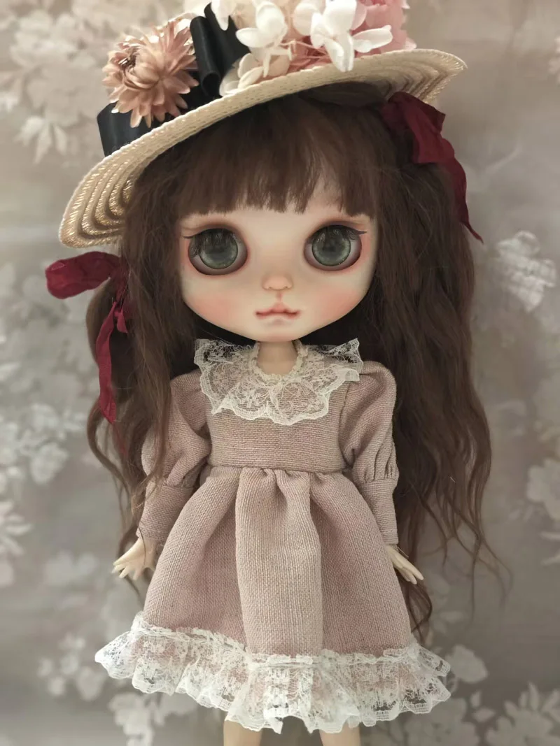 1pcs rural style Blythe/landoudou linen cotton one-piece dress (Fit for azone,Pullip,Ob22,24,26, Licca)