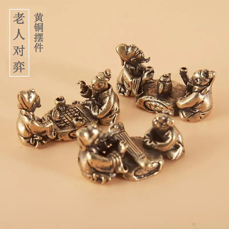 Tea Ceremony, Qigong, Chess, Calligraphy and Painting Bronze Sculpture Elderly Playing Chess Small Ornament Solid Bronze Chess a