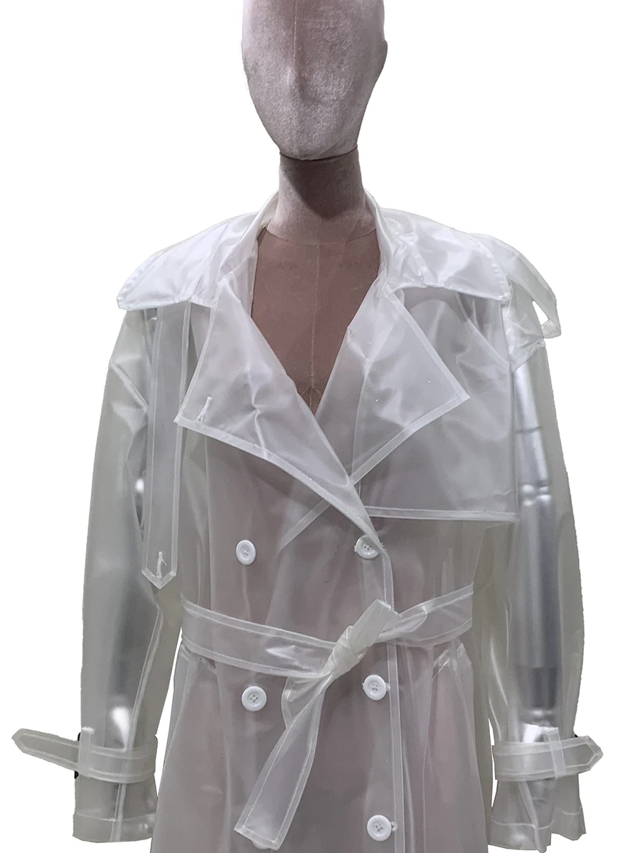 เสื้อโค้ทเทรนช์โค้ทหนัง PVC บางเบา โปร่งใส ทรงโอเวอร์ไซส์ สำหรับผู้หญิง พร้อมเข็มขัด เสื้อผ้าหรูหรา แฟชั่นยุโรป สตรีทแวร์ 2025