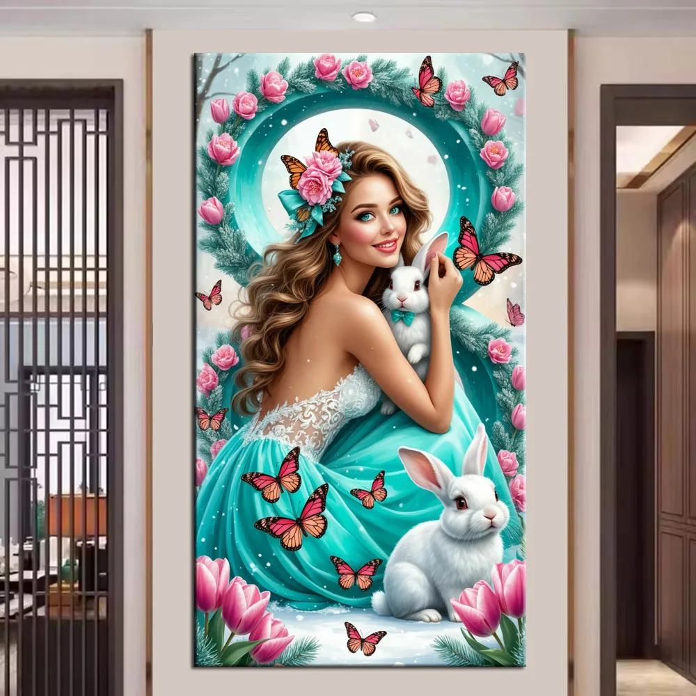 5D DIY Diamond Painting Kit Beautiful Girl and Rabbit Picture Full Drills Diamond Mosaic Embroidery New Arrival Home Decor