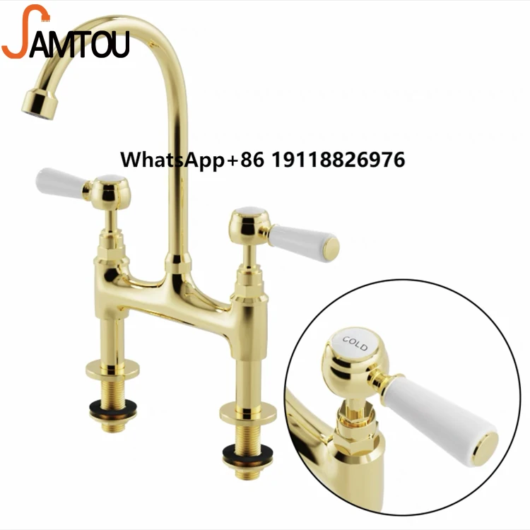 

Поворотный кухонный смеситель с двойной ручкой в британском стиле, античная латунь, мост, кухонный смеситель, антикварная резьба, твердая латунь, антикварные краны