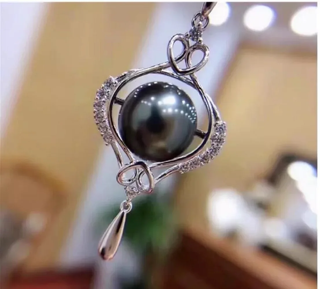 

Vintage Pendant AAAA 10-11 mm Natural Tahitian Black Round Pearl Pendant Necklace 925s 18 inch