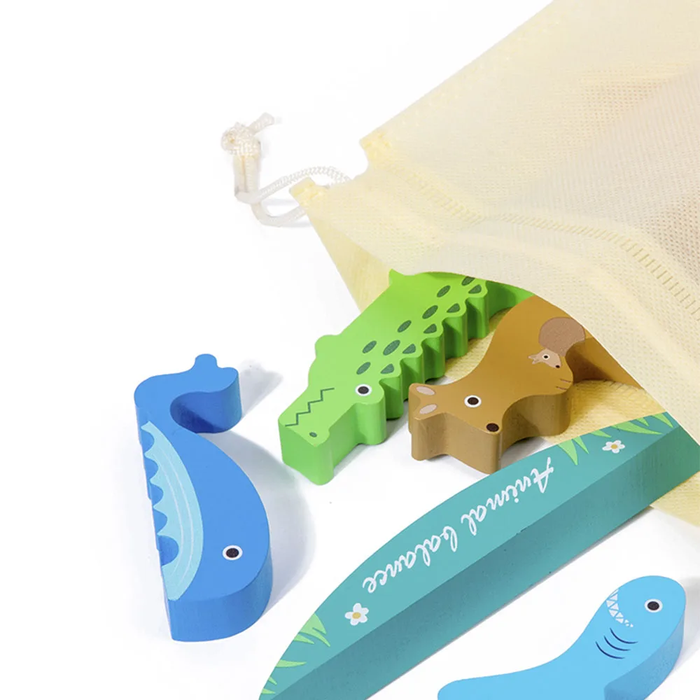 Bloco de empilhamento de animais de madeira, jogo de forma correspondente, quebra-cabeça, brinquedo de equilíbrio montessori, treinamento de motor fino, brinquedos educativos para crianças