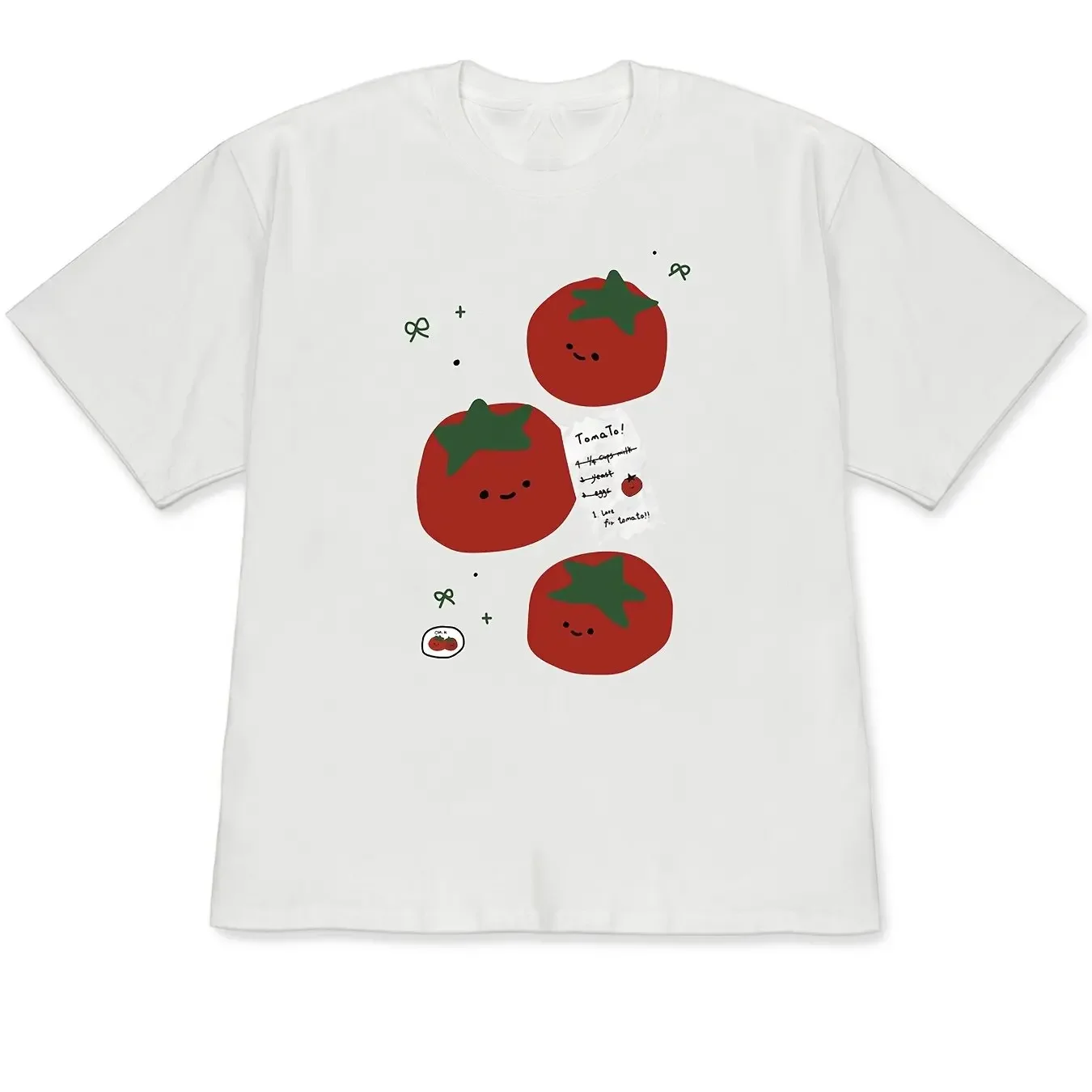 New Spring and Summer Men's and Women's Pure Cotton Short-Sleeved T-Shirt, Fresh Smiling Face Tomato Print Loose and Slimming