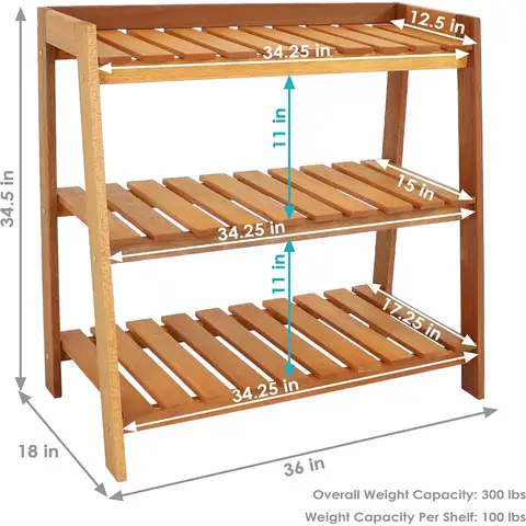 Outdoor Wood 3-Tiered Garden Shelf with Teak Oil Finish