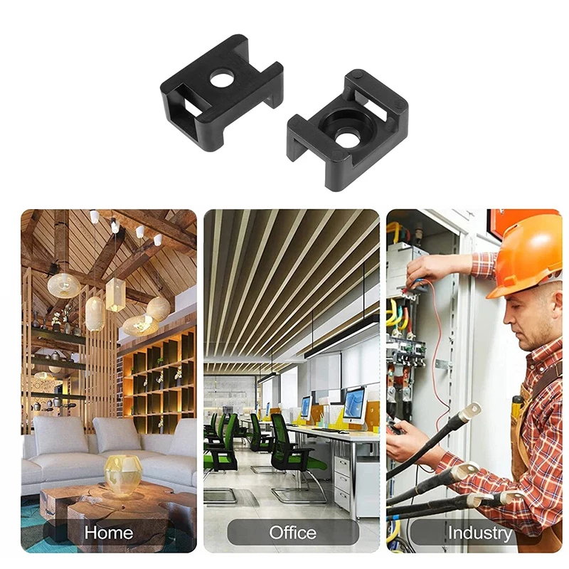 100/200/300PCS Cable Tie Mount Clips Saddle Type Zip Tie Mount Black Wire Base Holder Wire Fixing Clamp Cable Organizer image 6