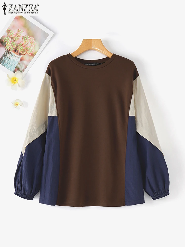 ZANZEA Women Oversized Hoodie Fashion Y2k Tops Ropa Mujer Long Sleeve Streetwear Korean Sweatshirts Casual Contrast Color Tunic