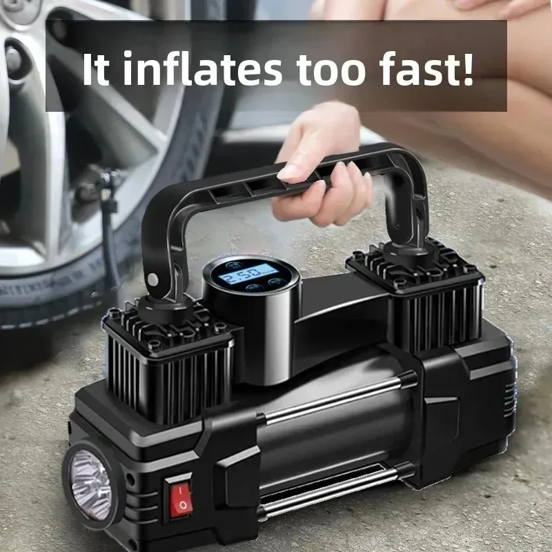 

Pressure Gauge Electric Pump Car Tire Inflatable Pump 12V 150PSI Mini Air Compressor Dual Cylinder Heavy Duty Tire Inflator