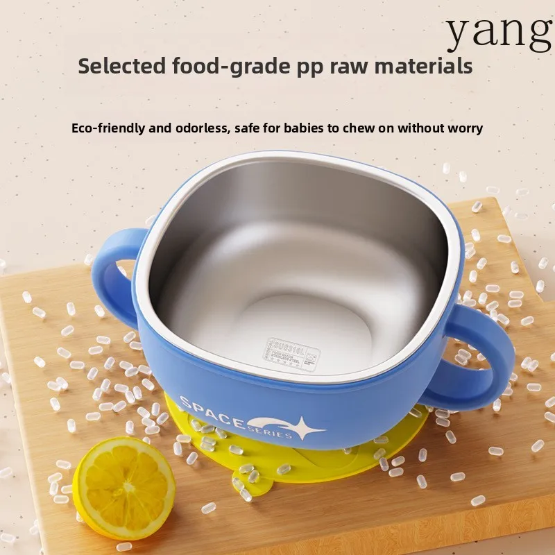 LMM anti-scalding and drop-resistant stainless steel bowl complementary food suction cup binaural bowl
