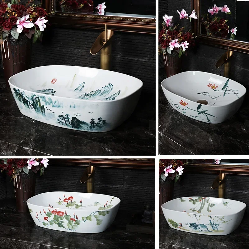 

Chinese Hand-Painted Ceramic Table Basin Household Washbasin Bathroom Wash Basin