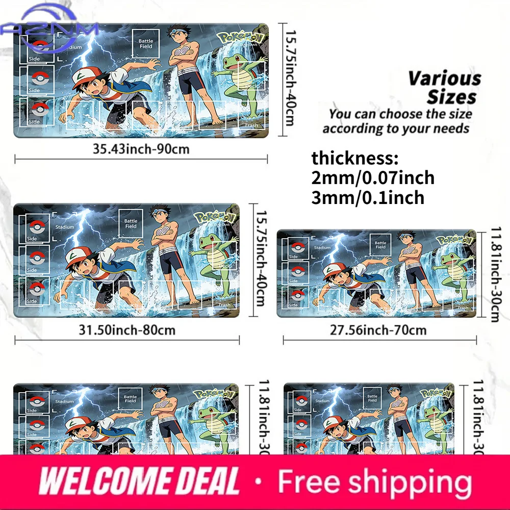 Thunder Waterfall Ash Pokemon TCG Zoned Battle Playmat Large Non-Slip Gaming Desk Mouse Pad Multi Size