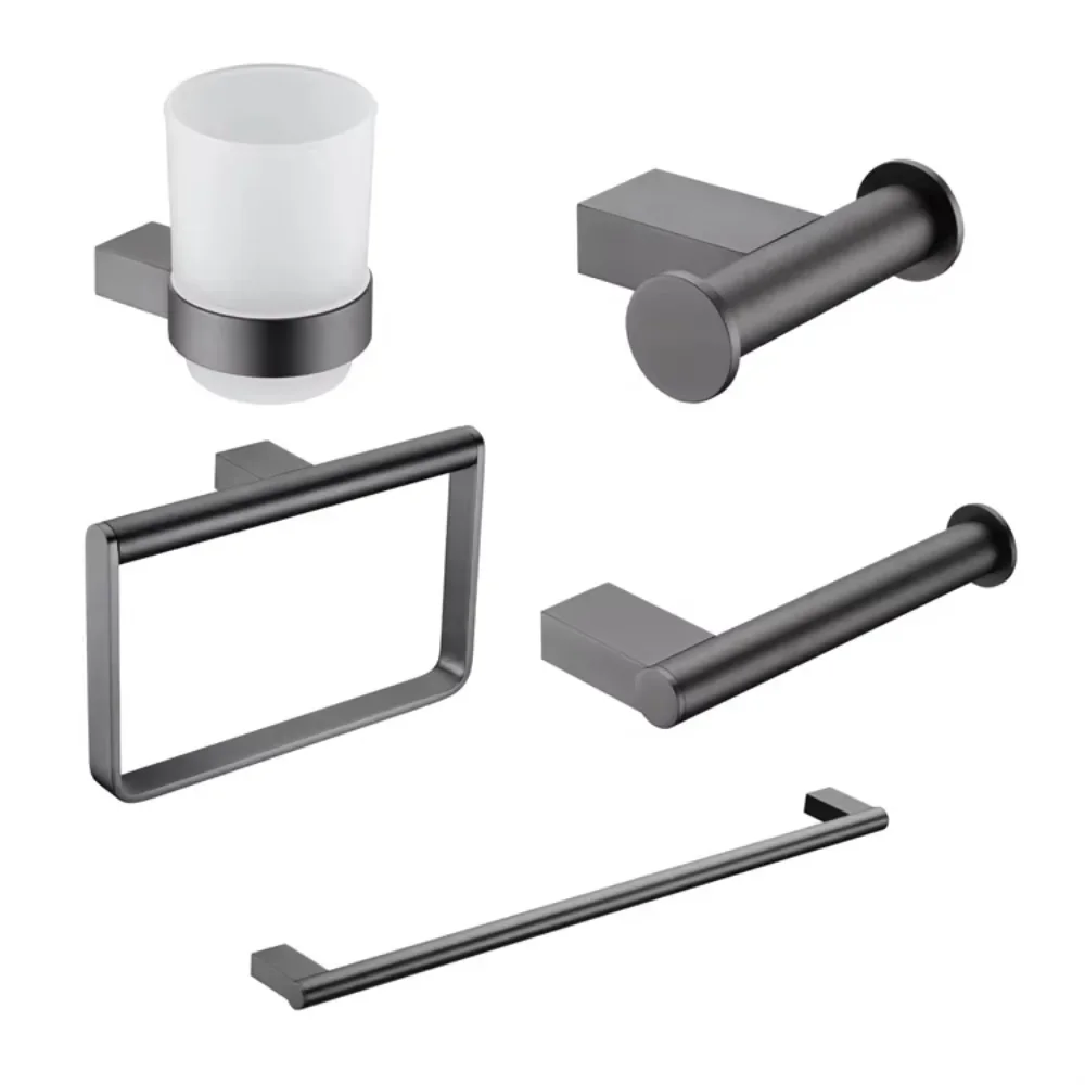 Hotel wall mount gu grey brass bathroom hardware acssories set for shower room