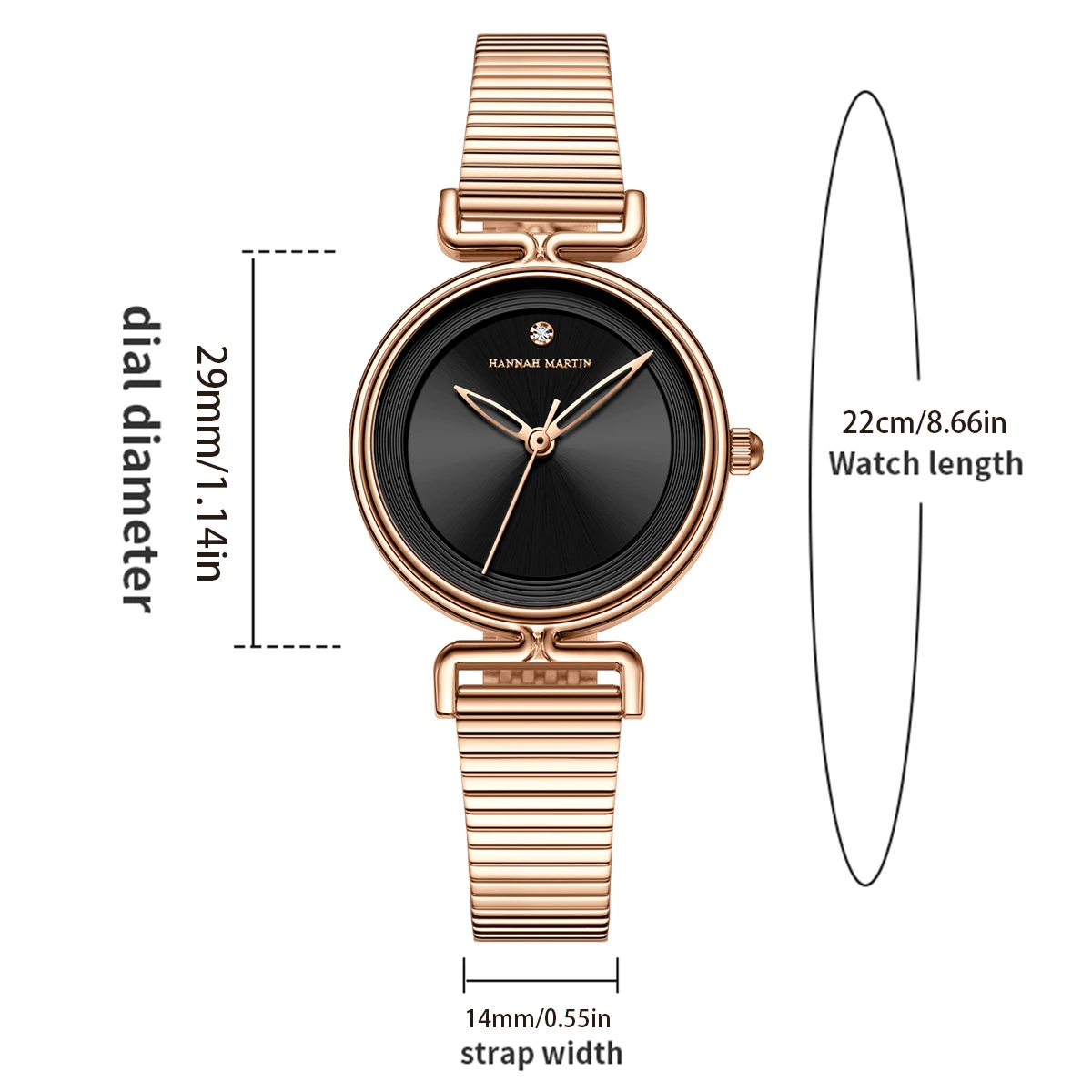 Hannah Martin Top Brand Original Women's Watch 29mm Mini Dial Rose Gold Luxury Fashion Japanese Quartz Movement Watch for Women