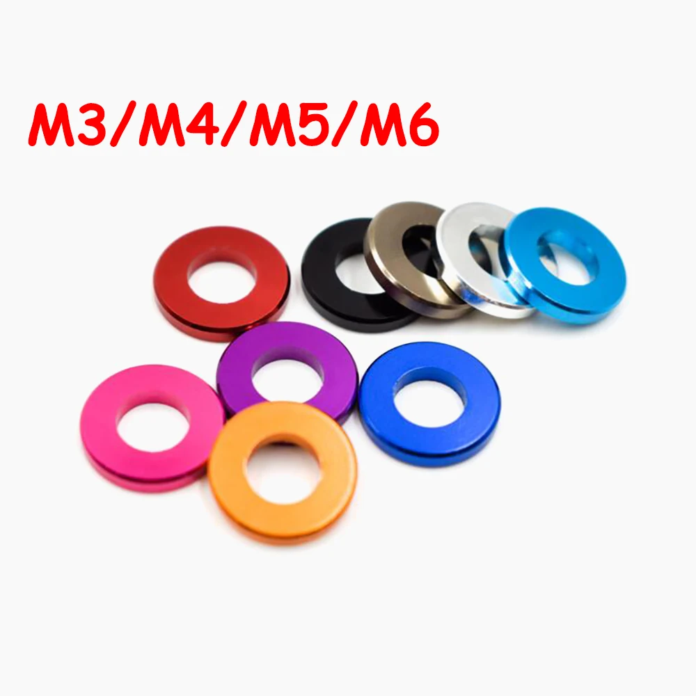 

10Pcs Aluminum Alloy Flat Washers M3 M4 M5 M6 Assorted Sizes Colorful Gaskets for RC Car Parts Thicken Plain Gaskets Accessories