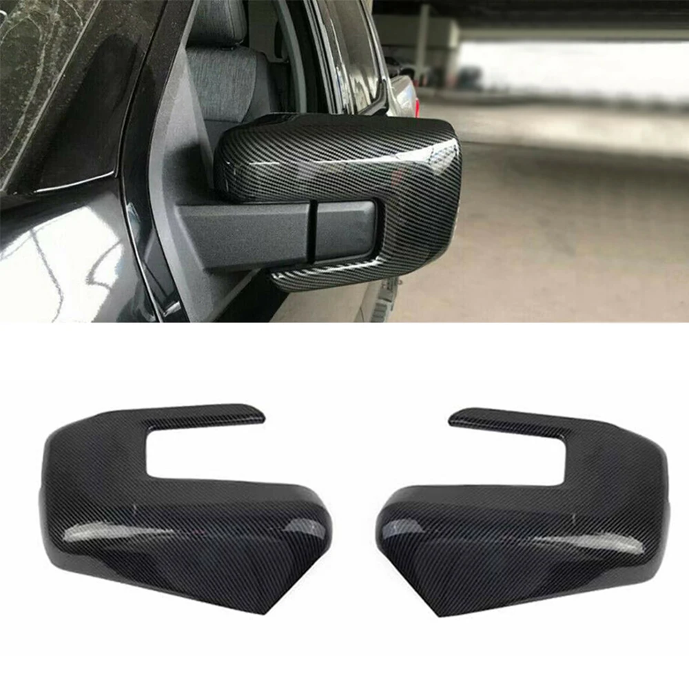 

1Pair Side Rearview Mirror Cover Trims for Ford F150 F-150 2021 2022 Carbon Fiber Black/Chrome Color ABS Side Mirror Cover Trim